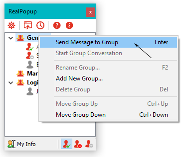 Realpopup: Send message to users' group
