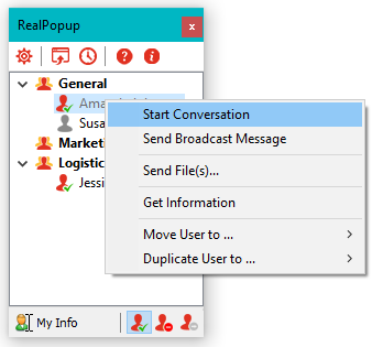 Realpopup messaging options
